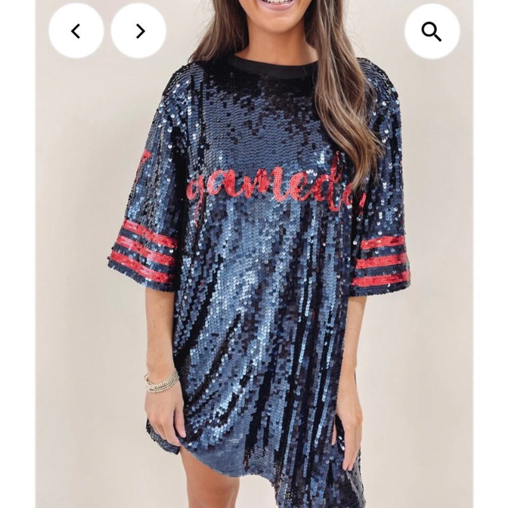 Gameday Sparkle Jersey - Navy + Red Tunic One Size Dress